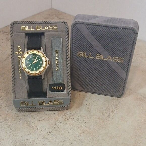 Vintage Bill Blass Quartz Watch Green Dial Two Tone Case w/ Original Box main image 4